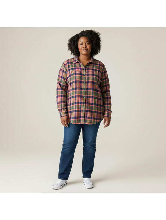 Lands' End Tops - Lands' End Shirt Women XL Pink Plaid Button Up Collared Long Sleeve Cotton